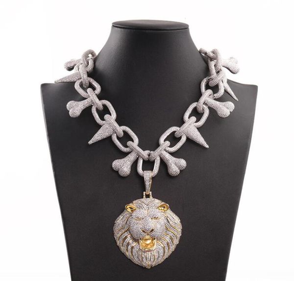 

iced out pendant luxury designer jewelry mens necklace silver chain bling lion head pendants hip hop rapper cuban link accessories1372194