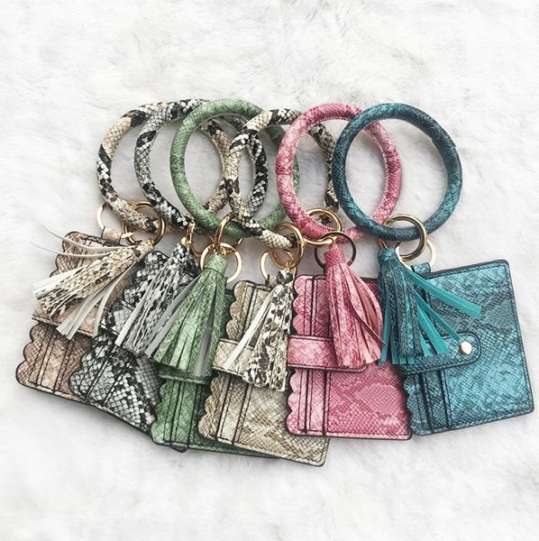 

designerbag wristlet keychains personalized women ring bracelets card holder purse with tassel snakeskin grain pu leather keychain5103845, Silver