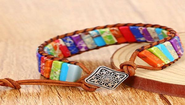 

handmade chakra yaga bead wrap bracelet turquoise jasper amazonite natural stones leather charm boho bracelet5618127, Black