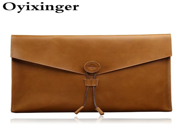 

oyixinger mens lapcrazy horse business clutch sleeve genuine leather lapbag for 13 inch lapmale a4 document holder3106555