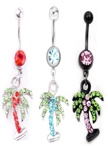 

d0154 coconut tree belly navel button ring mix colors01238642355, Silver