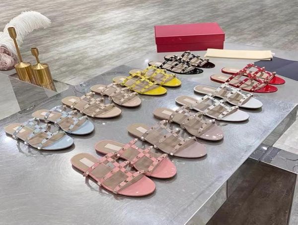 

classic designer sandals women slippers slides gold matt leather studded spikes slingback party beach outdoor fl3202889, Black