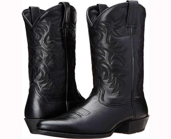 

men boot 2021 mid calf western cowboy motorcycle boots male autumn outdoor pu leather totem med heel fashion designed men boots8374967, Black