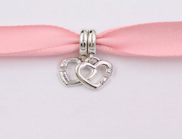 

andy jewel authentic 925 sterling silver beads linked sister hearts split dangle charm charms fits european style jewelry bracelets & neckla, Black