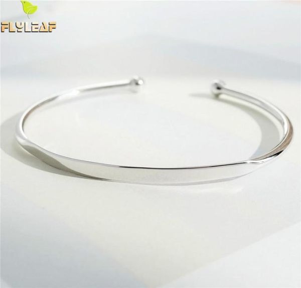 

flyleaf brand 100 925 sterling silver smooth round open bracelets bangles for women minimalism lady fashion jewellery cx2007064291431, Black