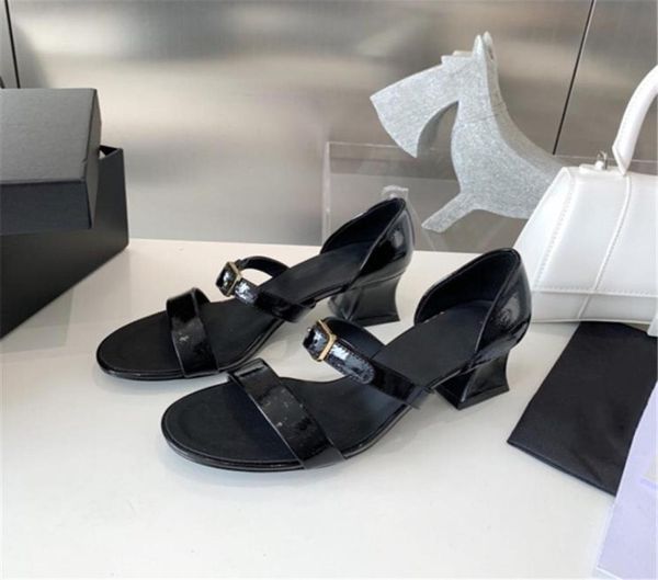 

womens fashion thick heel round head sandals thin belt single shoe cowhide sheepskin color matching high heels size 35398830762, Black