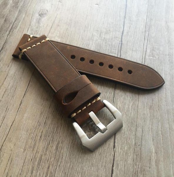 

high grade leather strap 20 22mm 24mm genuine leather crazy horse leather watchband watch strap man watch straps for panerai pam y3676516, Black;brown