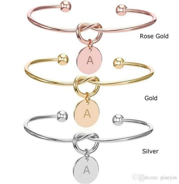 

26 letter rose gold silver gold color knot heart bracelet bangle girl fashion jewelry zinc alloy round pendant chain link bracel8222429, Black