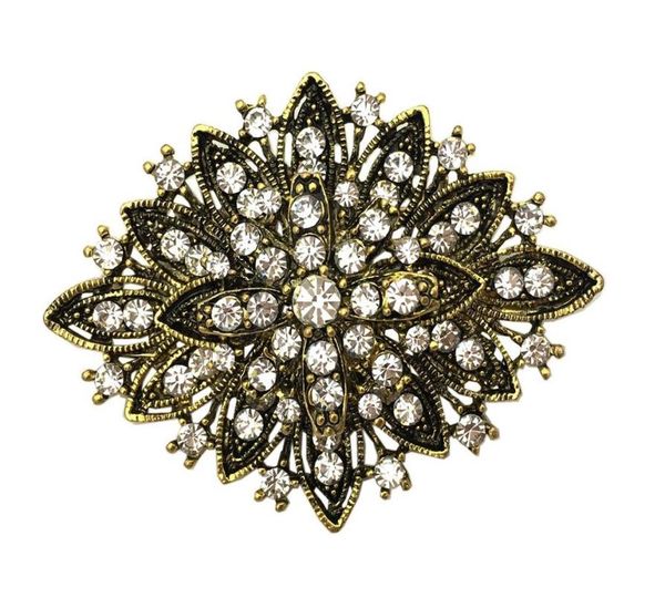 

2 inch vintage style antique gold clear rhinestone crystal diamante wedding party brooch women jewelry1328753, Gray