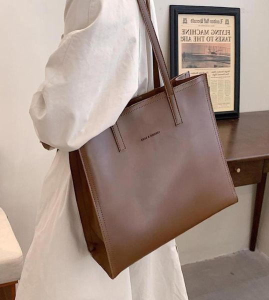 

evening bags luxury leather big bag female 2021 trendy simple and versatile shoulder large capacity retro highend commuter tote5197666