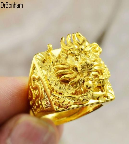 

hip hop 24k gold dragon design finger ring chinese dragon ring band rings for women men lovers wedding ring1575385, Black;white