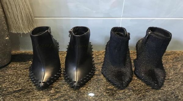 

autumn winter fashion women ankle bootsblack leather with rivets high heelspoint toes stud stiletto heel 10cm ladies zip bo8513407, Black