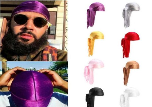 

fashion men satin durags bandanna turban wigs pirate hat men silky durag headwear headband gd3063658567, Blue;gray