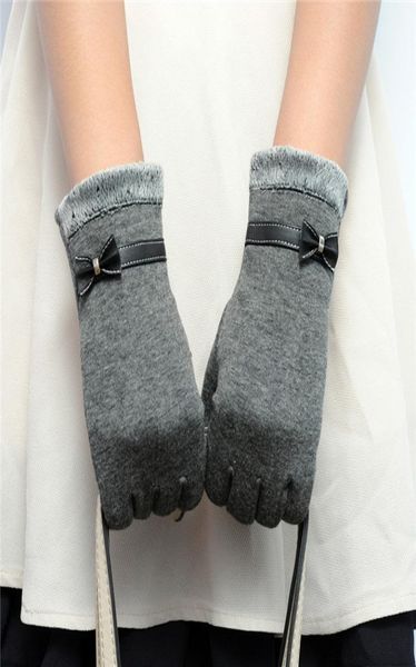 

fashion elegant womens screen winter warm wrist gloves mittens cashmere bow five fingers factory whole6884685, Blue;gray