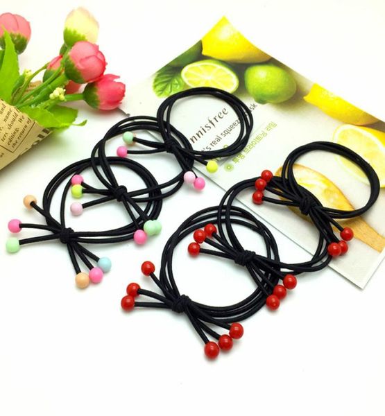 

style high elasticity hair rubber bands simple black bow hair ropes red or colorful beads hair ring for girl women9162844, Pink