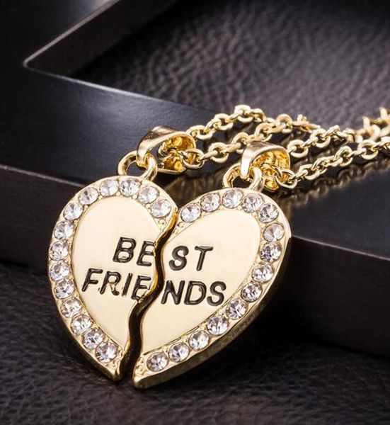 

jewelry 2 pcs bff necklace friend mens womens heart pendant necklace couple harf kolye gold color chain 15818946, Golden;silver