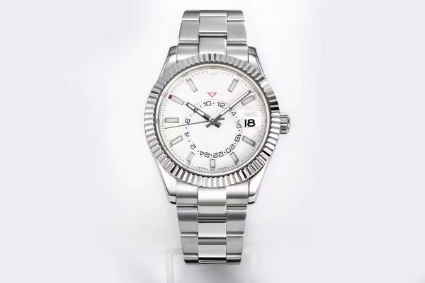 

men's watch automatic mechanical 904l stainless steel calendar 42mm sky-dweller business master watch and box, Slivery;brown