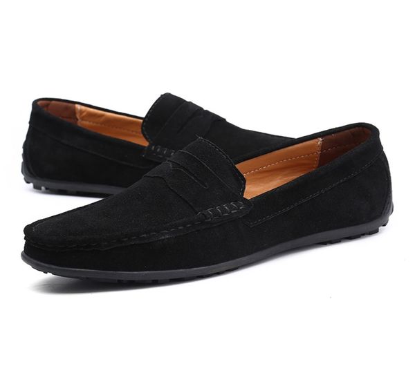 

polali suede leather slip on men loafers mocassin 2019 fashion men penny loafers mens flats male footwear big size5759620, Black