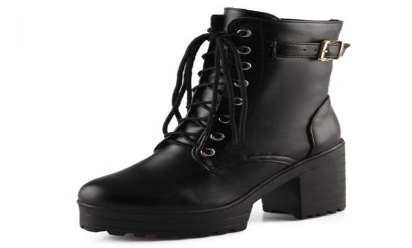 

fashion female women martin lace up ankle boots black white boots ultra very high heel bootie block chunky heel size 34407417605