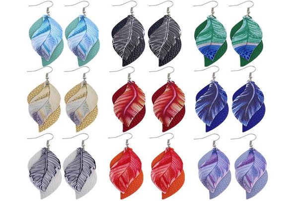 

earrings for women boho fashion jewelry double layer feather printed dangle leather earring wedding hoop earrings jewelry5715500, Silver