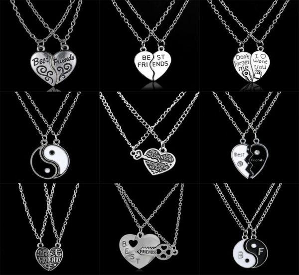 

new fashion 2pcset friend gifts heart broken pendant necklace chain women men friendship jewelry charms bff2666753, Silver