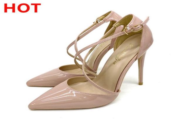

summer new fashion women sandals nude patent leather high heels ladies cross strap hollow shoes black sliverblue stilett7909282
