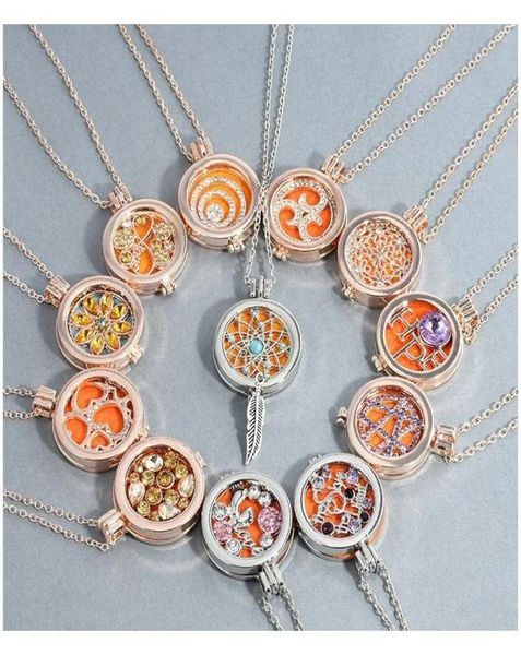 

rose gold flower dream catcher essential oil diffuser necklace diamond locket charm aromatherapy jewelry with 3pcs washable insert9807859, Silver