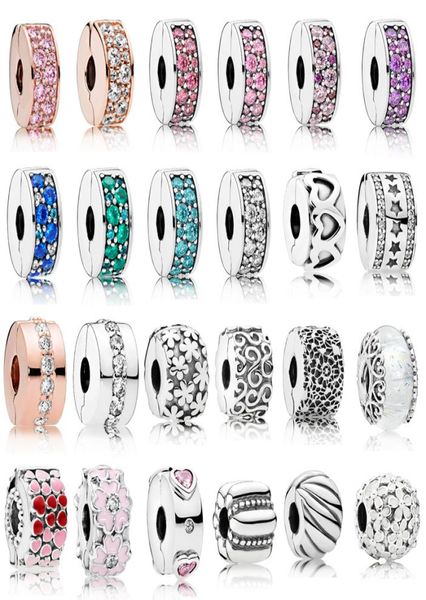 

925 sterling silver clip charms multi style flower ser beads with cz fit silver 925 original charm bracelets2540163, Black