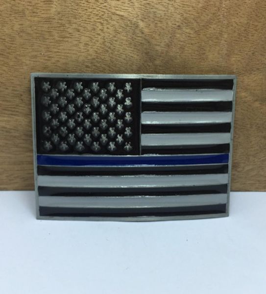 

bucklehome fashion us flag with blue line belt buckle with pewter finish fp03675 with continous stock 4550489, Slivery;black