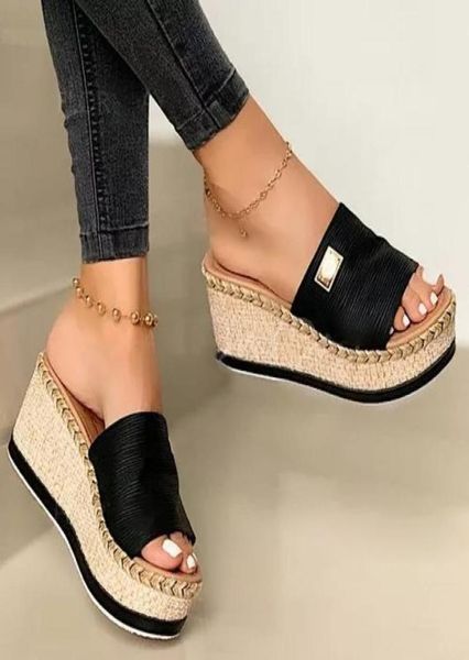 

puimentiua platform wedges slippers women sandals new female shoes fashion heeled casual fish mouth slippers9366770, Black
