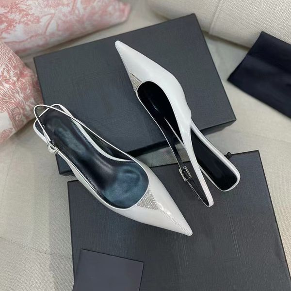 

fashion low heel dress shoes women genuine leather designer sandals water diamond casual 3cm cat heels pointed toe classic party ankle strap, Black