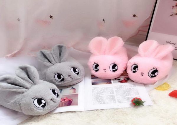 

millffy cute pink rabbit gray bunny slipper cartoon animal plush slippers female winter warm rabbit home woman slipper y2007061029494, Black