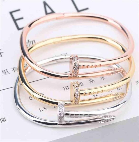 

316l titanium steel nail bracelet inlay diamond screw cuff women men love couple jewelry with red box8823731, White