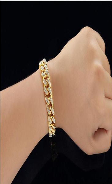 

mens hip hop gold bracelets simulated diamond bracelets jewelry fashion iced out miami cuban link chain bracelet7435075, Black