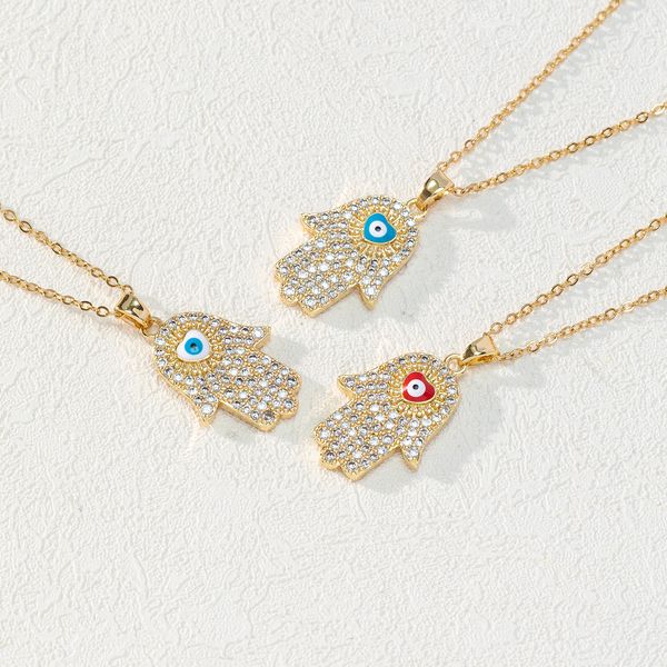 

turkey devil's eye necklace fashion diamond set palm pendant simple fama hand jewelry, Silver