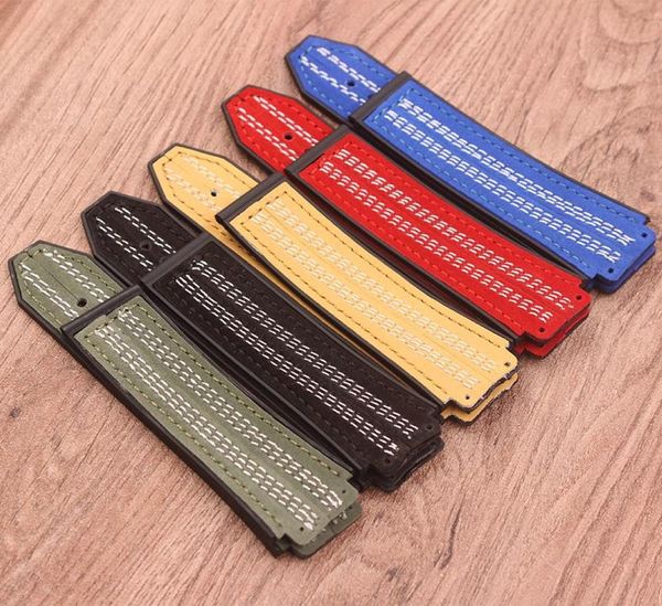 

watch bands accessories 25 19mm crazy horse leather natural silicone rubber strap big bang1714038, Black;brown