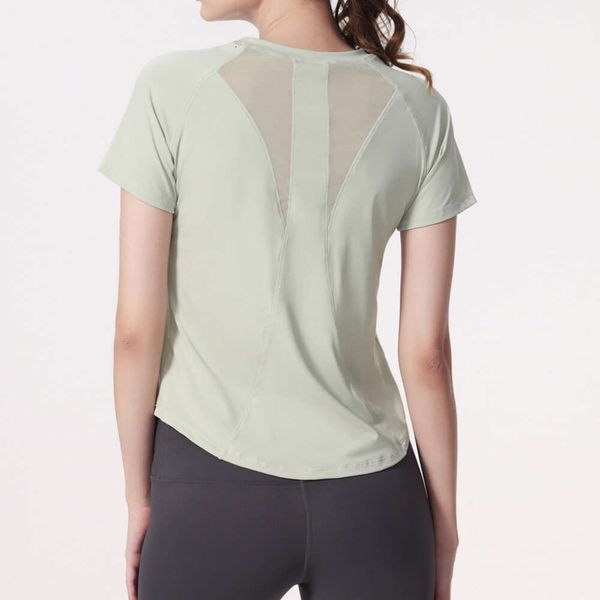 

sport lu lu women summer yoga solid short sleeve exercise athletic t-shirt round neck fitness yoga gym gauze running training shirt woman te