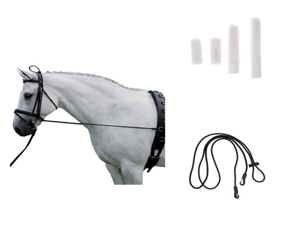 

4pcs soft fleece white horse noseband cover with 300cm black neck stretcher outdoor equestrian supplies7640676