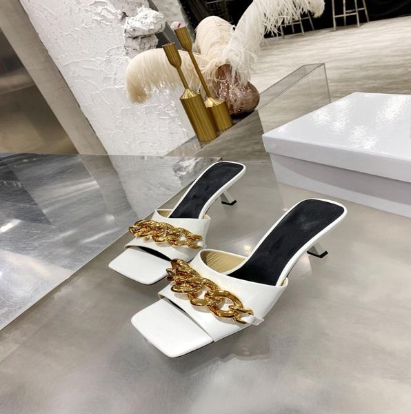 

summer new metal chain square toe stiletto heel slippers allmatch outdoor wear baotou halfdrag highheeled women6826442, Black