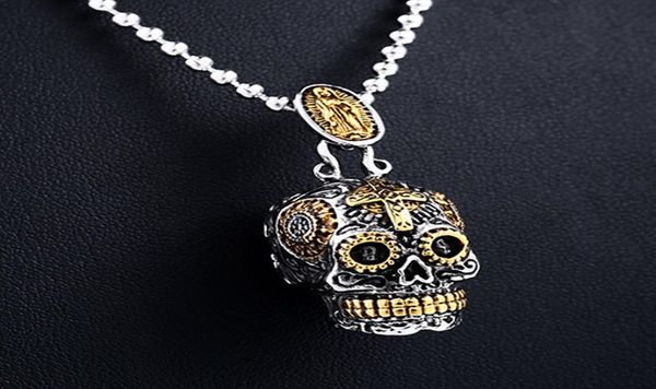

men039s stainless steel pendant necklace gothic cross skull virgin mary halloween punk rock hip hop with velvet bag9408727, Silver