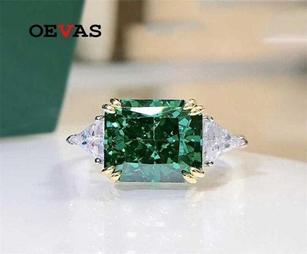 

oevas 100 925 sterling silver 1010mm emerald high carbon diamond rings for women sparkling wedding fine jewelry whole gift 26735780, Slivery;golden