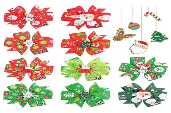 

3 inch baby girl hair clips bows children grosgrain ribbon bows with clip pinwheel hair clips christmas snowman snowflake cartoon 4517852, Golden;silver