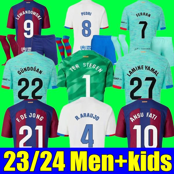 

lewandowski soccer jerseys 23 24 ansu fati barcelonas pedri gavi ferran raphinha 2023 2024 f. de jong dest dembele camisetas football shirt, Black;yellow