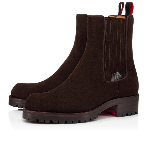 

luxury ankle boots motok flat boot fashion men women suede rubber lug sole casual buckles kicko flats booty motorcycle ankles brown short bo, Black