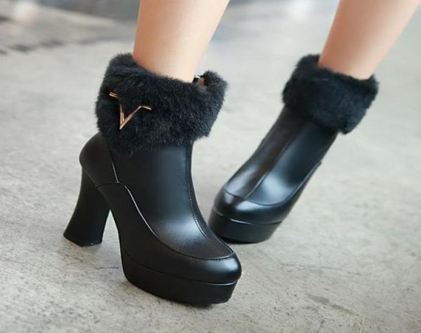 

size 33 to 42 43 with box tradingbear white black ankle booties winter fur boots bridal wedding boots motocycle platform chunky he9827153