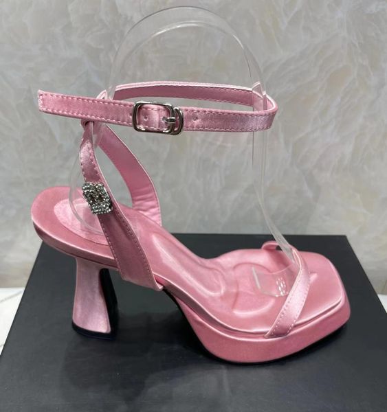 

2022 wang design summer shoes woman silk anklestrap sandal opentoes super 10cm high heel sandals morden sandals botas mujer4802438, Black