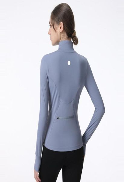 

women yoga jacket long sleeves outfit solid color back zipper gym jackets shaping waist tight fitness jogger outfit sportswear for lady98607