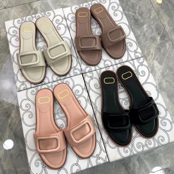 

slipper designer woman man luxury classicleather sandal signature vlogo slides cowhide flats platform summer beach casual shoes, Black