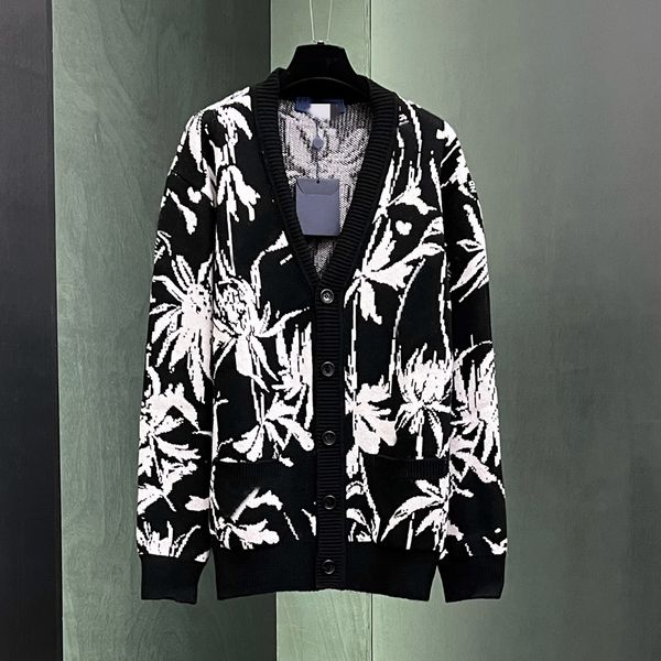 

23ss thistle jacquard cardigan, Black;brown