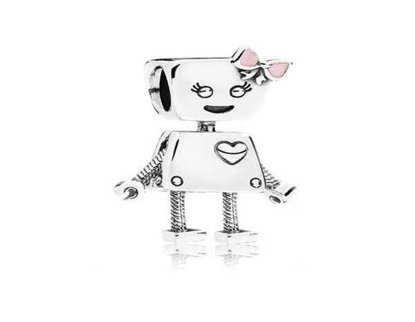 

bella robot charm pink gold enamel bead fits bracelet for women jewelry accessories2249007, Bronze;silver